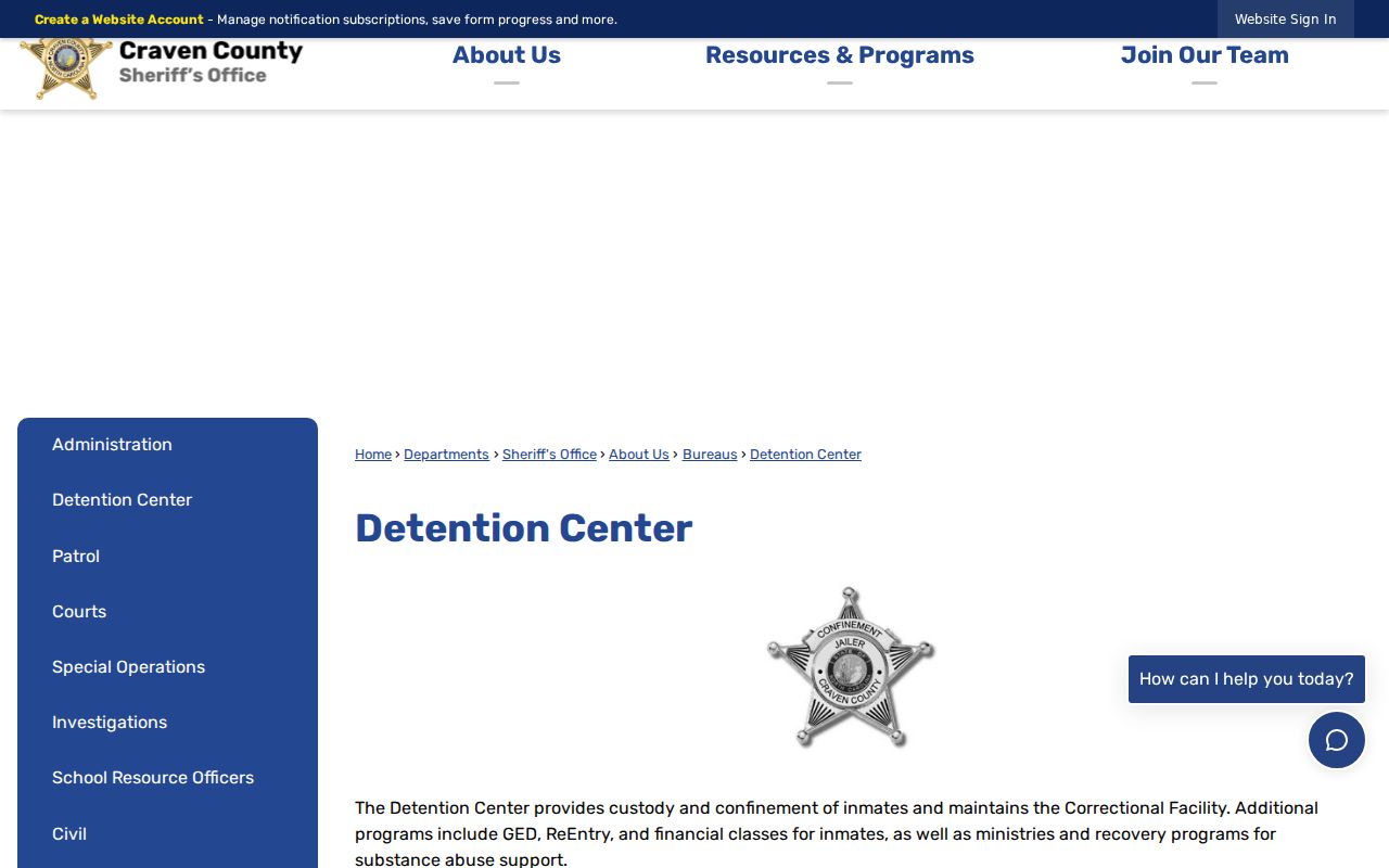 New Bern residents directory Craven County Detention Center information