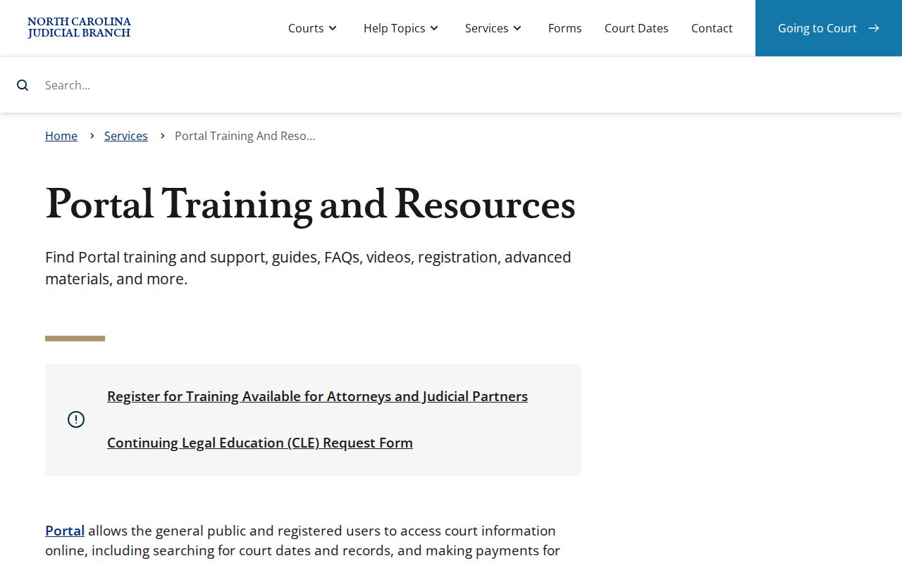 New Bern resident lookup eCourts Portal training screen