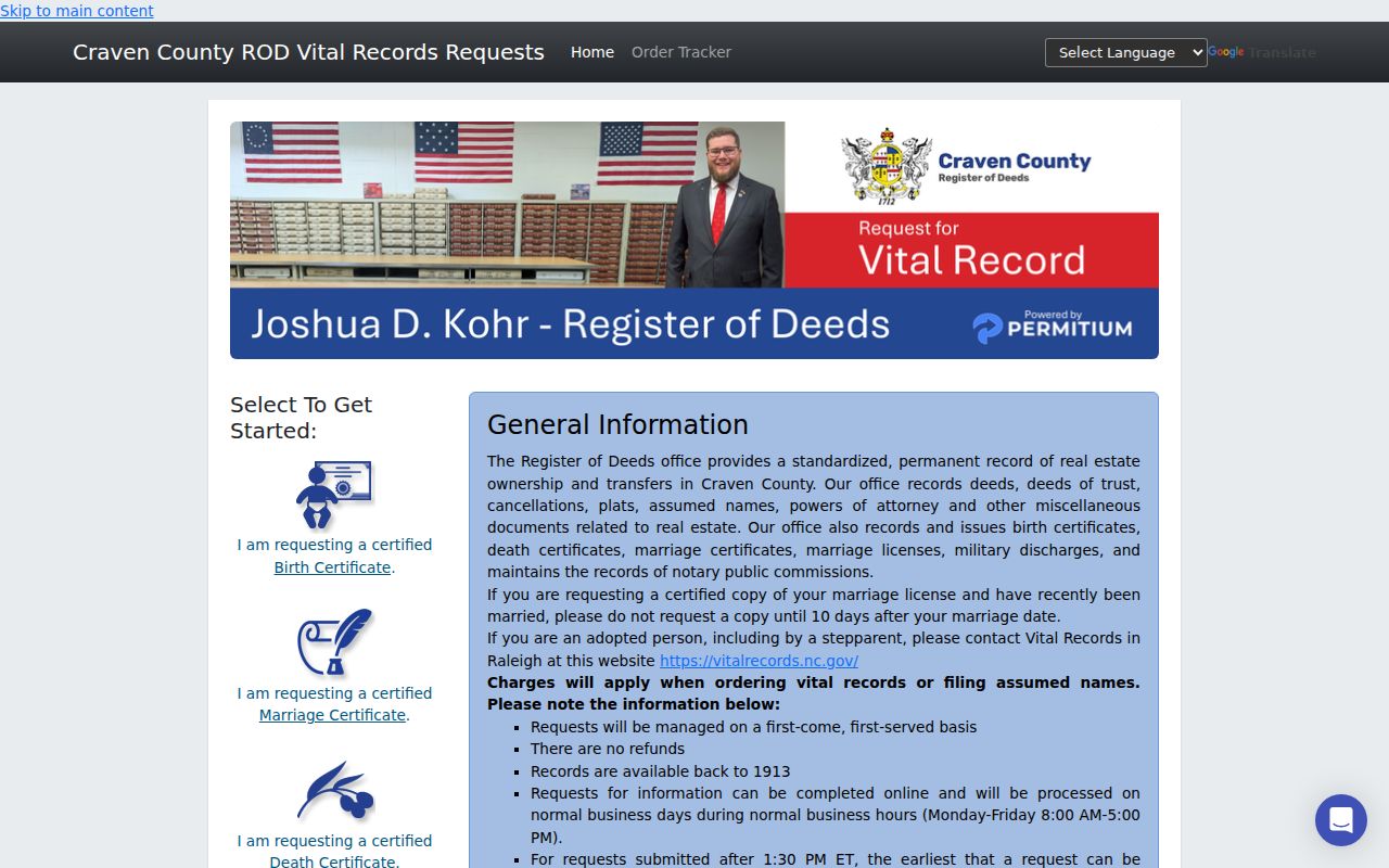 New Bern resident lookup Craven Register of Deeds order portal