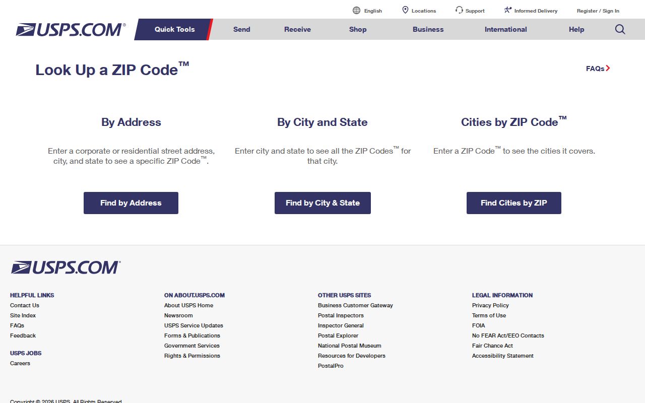 New Bern ZIP code directory USPS ZIP Code Lookup screen